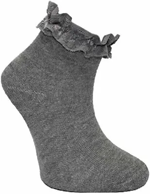 £2.99 • Buy 3 Pairs Kids Girls Frilly Grey Lace Trim Ankle Trainer Liner Socks Uk Size 9-12
