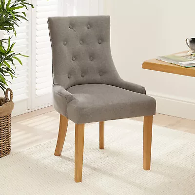 Luxury Grey Fabric Scoop Back Dining Chair With Oak Legs - Kitchen Upholstered S • £119