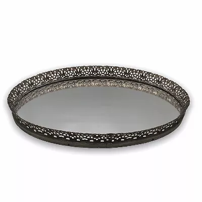 Oval Vanity Fragrance Dresser Mirrored Tray Mid Century Vintage • $49.35