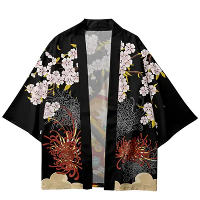 Cat Men Kimono Yukata Coat Jacket Japanese Retro Tops Cardigan Loose Outwear • £18.47
