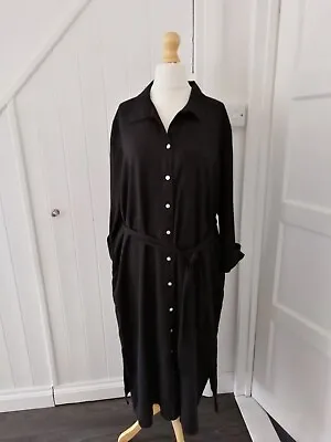 Ladies Marks And Spencer Black Linen Rich Shirt Dress Size L UK 16-18 NWT • £9.99