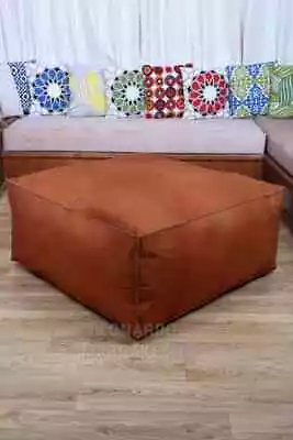 Unstuffe Real Leather Moroccan Ottoman Brown Footstool Genuine Pouffe • $152