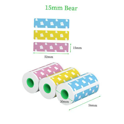 PeriPage 3 Rolls Label Thermal Paper Sticker Cute Bear Pattern S3A0 • £10.42