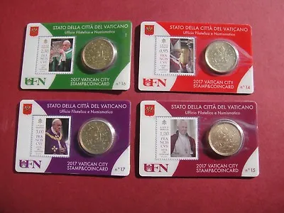 Official Vatican 4 Coin Cards Pontificate Pope Francis With Stamps • $248