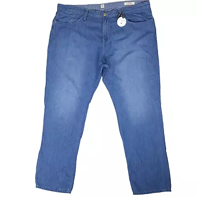 Agave Denim Mens 44 Waterman Relaxed Straight Fit Deep Marine Linen Blue Jeans • $69.99