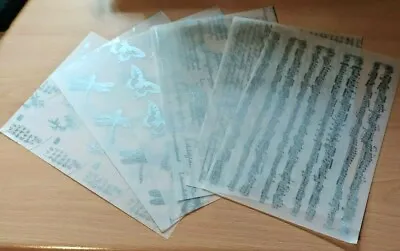 £3.50 • Buy A5 Silver Printed Vellum Papers - Music, Script, Dragonfly, Butterfly - 6 Sheets