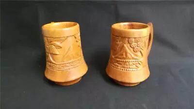 Hand Carved Wooden Beer Steins X 2 Hawaii Theme • $19.95