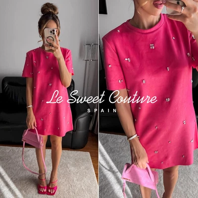 $48.50 • Buy Zara Woman Nwt Fw23 Fuschia Faux Suede Jewel Dress All Sizes 5070/647