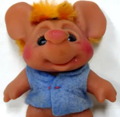 RARE Vintage Unmarked Dam Troll Mouse W/Felt Shirt 3  Tall-Orange Fur Hair • $69.99