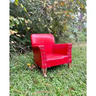 Vintage 1950's Childrens Rocking Chair Red Vinyl Wooden Leg Photography Prop • $510