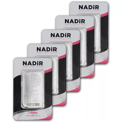 FIVE (5) 1 Oz Silver Bar Nadir Metal Rafineri NMR - .999 Fine In Assay • $146.03