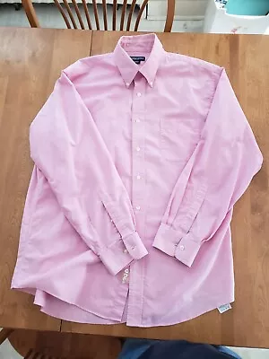 Pre Owned MEN Lands End Pink Button Down Long Sleeve Dress Shirt Oxford 17x34 • $9