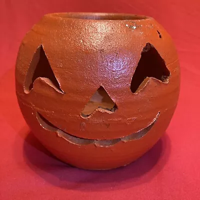 5.5” Pumpkin Hewell Pottery Gillsville GA Terra Cotta Red Clay Jack O Lantern • $19