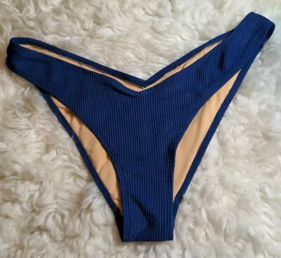 Vintage High Cut Bikini Briefs Swim Bottoms Blue Fully Lined High Leg NWOT NOS • $24.95