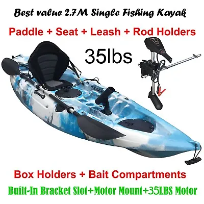 $820 • Buy 2.7M Fishing Kayak 5 Rod Holders Seat Paddle 35lbs Motor Bracket Aqua Blue