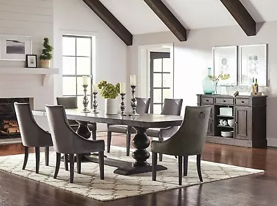 7 Pc Formal 10 Ft Trestle Dining Table Charcoal Grey Velvet Chairs Furniture Set • $1799