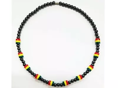 Rastafarian Colours Hematite Bead Hematite Magnetic Healing Stone Necklace 18''  • $12.90