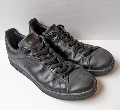 $55 • Buy Adidas Mens Stan Smith Shoes Sneakers Black Leather Lace Up Classic Size 7 Us