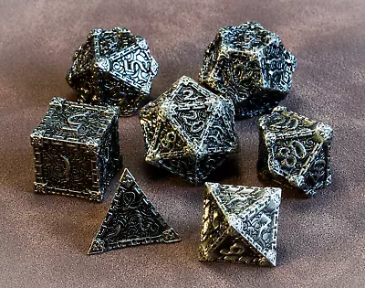 Shadow Arts Rogue Silver Metal | Dice Set (7pcs) | Dungeons And Dragons DnD • $19.99