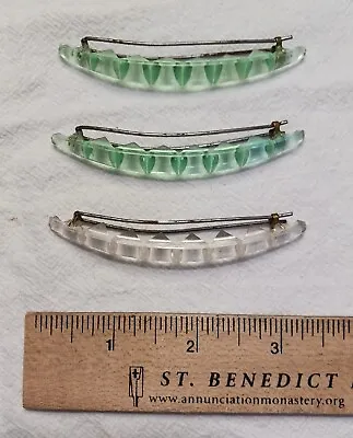 3 Vintage Barrettes.  1930s-40s. 2 Green 1 Clear.  Prism-type Design.  Unique! • $12.60