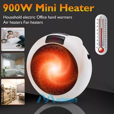 900W Plug In Wall Electric Heater Mini US Portable Office Fan LED Timer & Speed • $16.99