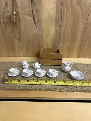 Porcelain Miniature Tea Set Dollhouse Teapot Cups Plates Flowers With Box 14 PC • $24.99