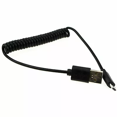 Coiled Shielded USB 2.0 A To MICRO B Data And Charging Cable BLACK 0.6m • £2.62