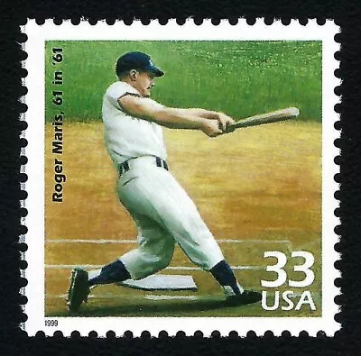 Roger Maris 61 Home Runs 1961 New York Yankees World Series Baseball Stamp MINT! • $2.94