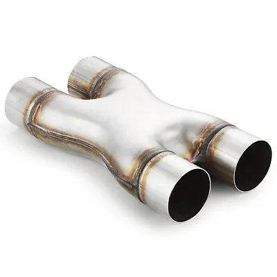 Universal Crossover X Pipe Dual 2.5 In/Out 12  Long Stainless Steel Exhaust Tip • $40