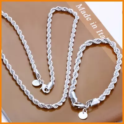 Solid Sterling Silver Rope Link Chain Necklace 925 Silver Chain &bracelt Italian • $9.90