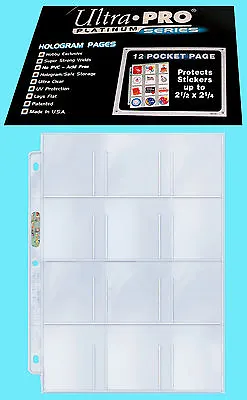 10 ULTRA PRO PLATINUM 12 POCKET Pages 2.5x2.25 Sheets Protectors Stickers Cards • $7.49