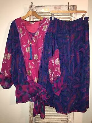 A24 VTG Maggie Shepherd 70s 80s Artsy Blouse & Skirt Set Australian M Boho India • $49.99