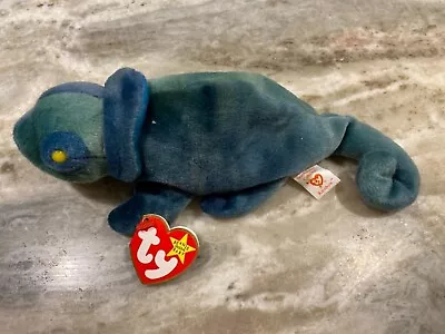 Ty Beanie Baby Rainbow Chameleon Blue 1997 New With Tag PVC Pellets Retired • $10