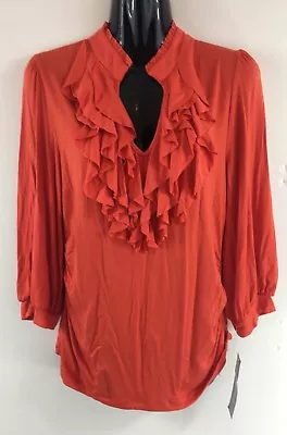 NY Collection Womens Top Shirt Size Medium Tangerine Orange City Chic • $25.15