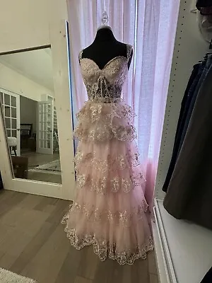 SHERRI HILL DUPE  Off The Shoulder Pink Aline Prom Gown Appliques US Sz 4 NWOT • $190