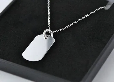 Mens Compact Sterling Silver Dog Tag Necklace With Free Personalised Engraving • £24.95