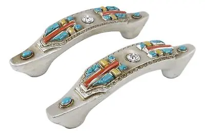 Set Of 8 Rustic Southwestern Turquoise Cross Gemstones Crystal Cabinet Bar Pulls • $49.99