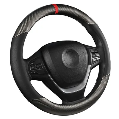 $12.99 • Buy Car Steering Wheel Cover Anti Slip Carbon Fiber Black Leather Car Accessories