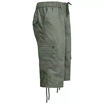 Men's 3/4 Elasticated Shorts Cargo Combat Pockets Beach Sports Trousers Pants • £11.45