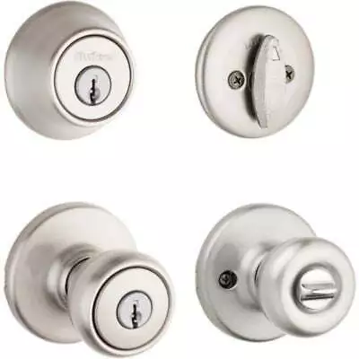 690Tylo Keyed Entry Knob And Single Cylinder Deadbolt Combo Pack In Satin Nickel • $25.71