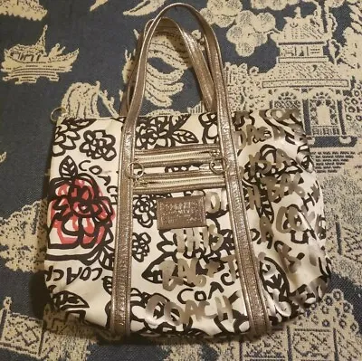 Coach Poppy 14741 Floral Graffiti Pink/Black Glam Tote Bag • $49.88