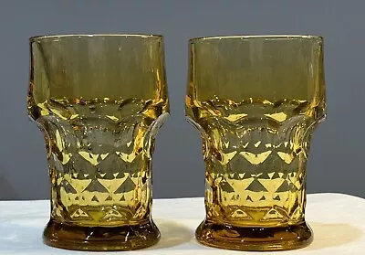 2 Vtg Viking Georgian Amber Anchor Hocking Honeycomb Drinking Glasses Tumblers • $17.77