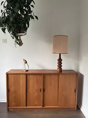 Slim Long Teak Sideboard Cupboard Shelves Storage Mid Century Retro • £125