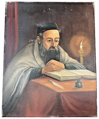 H J Topman (jewish-dutch B.1907) Jewish Rabbi Judaica Oil On Canvas • $495