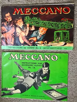 Meccano Instruction Manuals To Suit Outfit No.1A & No.9 Two Original Items. • £12.50