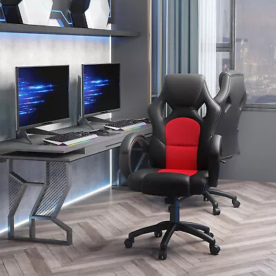 Executive Racing Swivel Gaming Office Chair PU Leather Computer Desk Chair Red • £63.99