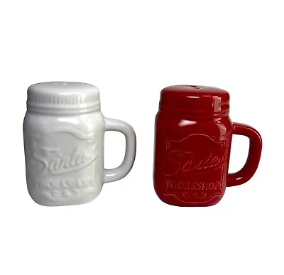 Santa’s Workshop Red And White Salt And Pepper Shakers Mason Jar Med.-Lg. • $9.25