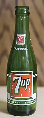 Vintage 1950s 7UP Green Glass 7 Oz Bottle “You Like It It Likes You” Empty • $4.99