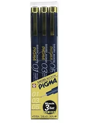 SAKURA PIGMA MICRON Fineliner Manga 3 Pens Set 01 03 05 Black • $12.50