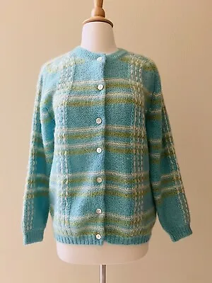 Womens 1960s Vintage Mohair Wool Sweater Cardigan Pastel Blue Size 42 Joyce • $49